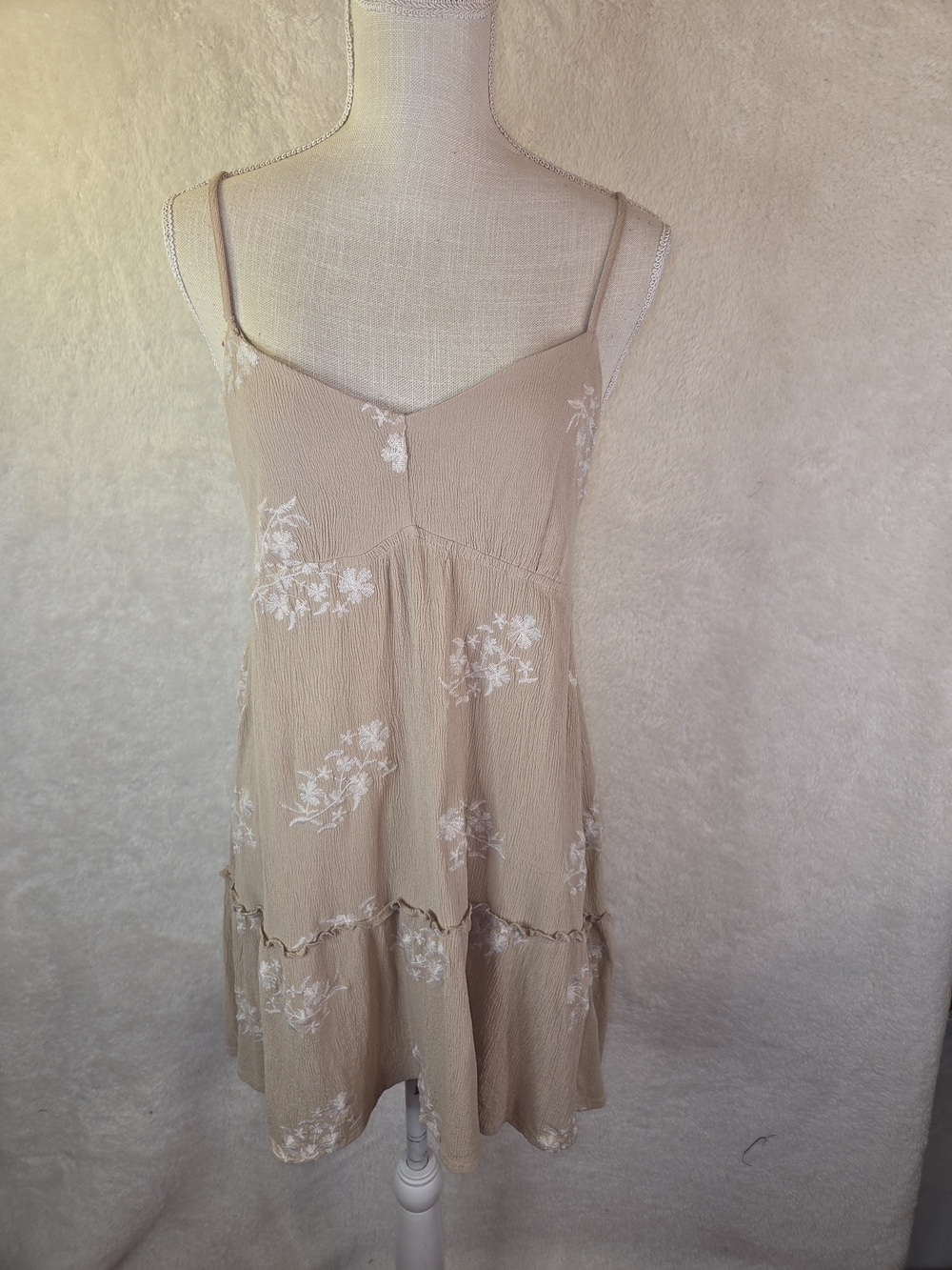 Live To Be Spoiled Tan Floral Embroidered Babydoll Dress Boho Cottagecore Mini